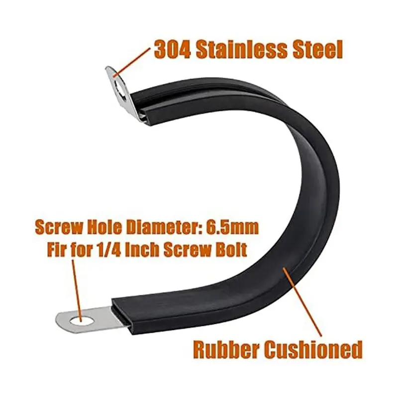 ABUL-1/4 Inch Stainless Steel Cable Clamp, Rubber Cushioned Insulated Clamp Metal Clip For Tube, Or Wire Cord Installation,36PCS