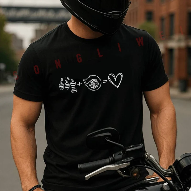 

Летняя забавная футболка с надписью «3 педали плюс турбо — это любовь» для мужчин и женщин, быстросохнущая гоночная футболка с короткими рукавами, спортивная футболка
