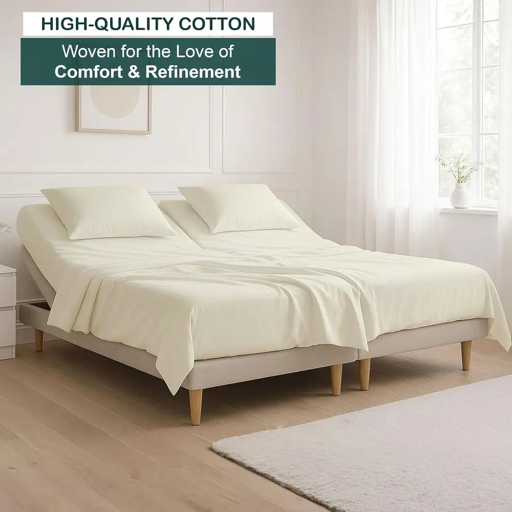 Egyptian Cotton Split King Sheet Set for Sleep Number Beds, 34 Flex Head, 18 Deep, 78x80, Ivory