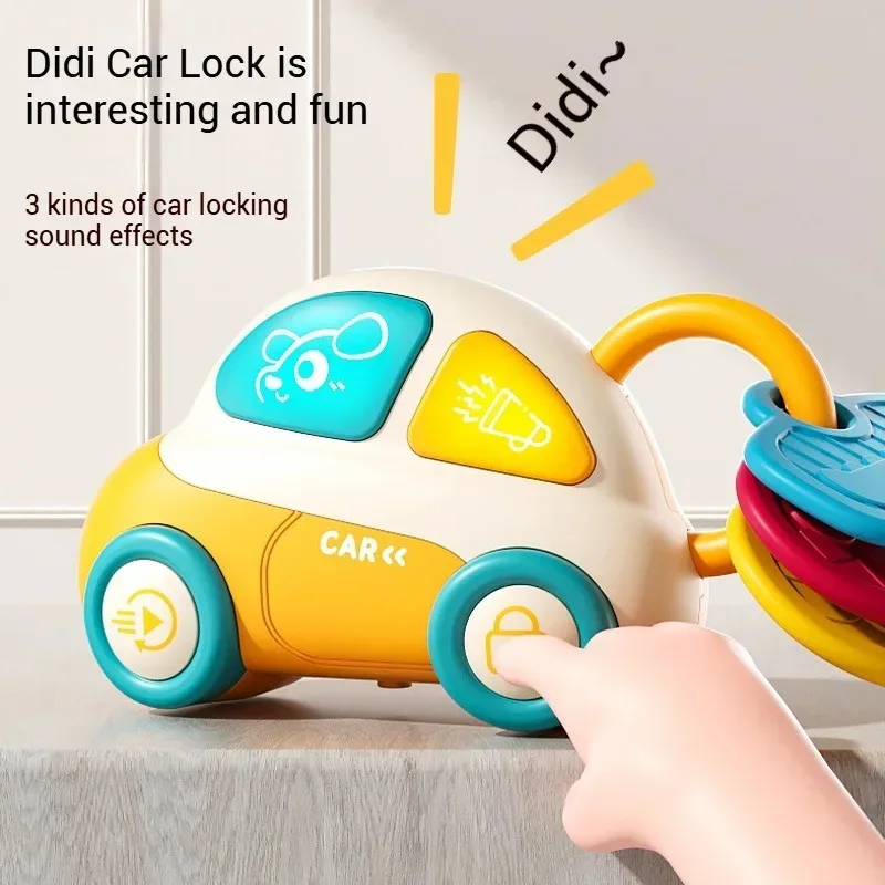 音楽と光付きのベビー歯固めおもちゃ、モンテッソーリ感覚玩具、車の鍵型歯固め、歯が生える時期の痛みを和らげるシリコン製噛むおもちゃ、乳幼児の男の子向け