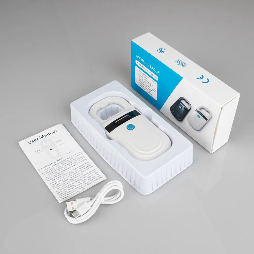 Animal RFID Reader para Pet Cat e Dog, Identificação Microchip Scanner, Tag Chip de vidro, EMID FDX-B, ISO11784/85, 134.2KHz, 125kHz