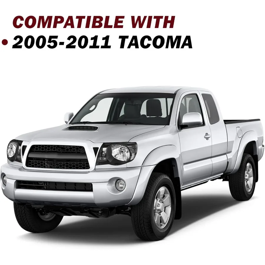 استبدال مجموعة المصابيح الأمامية لـ 20052011 Tacoma Pickup Passenger وغطاء أسود جانبي للسائق مع عاكس واضح لـ Enh