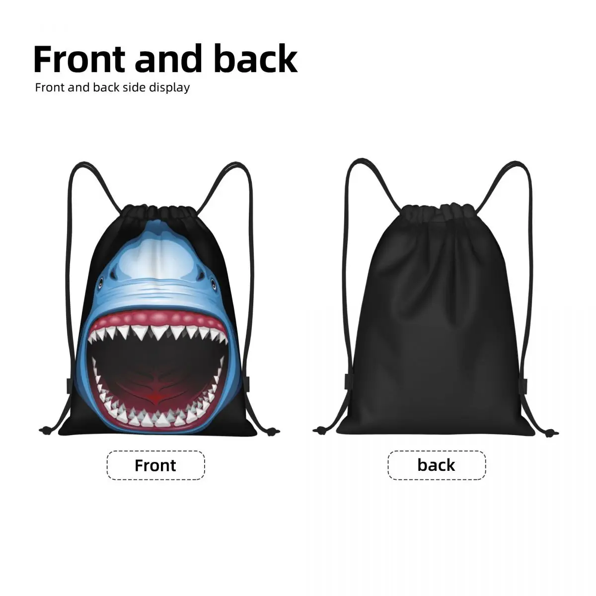 Custom Funny Shark Attack Drawstring Backpack Bags Men Women Lightweight Open Mouth Bite Gym Sports Sackpack Sacks for Training