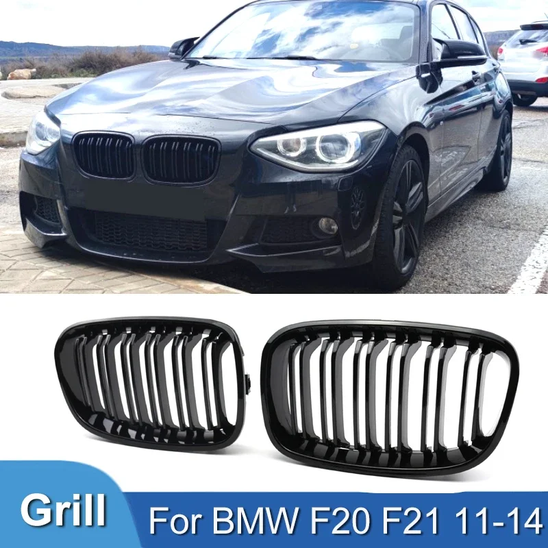 Przedni zderzak samochodowy Pulleco kratka nerkowa kratki wyścigowe do BMW serii 1 F20 F21 11-14 wymienne kratki czarny błyszczący podwójna listwa