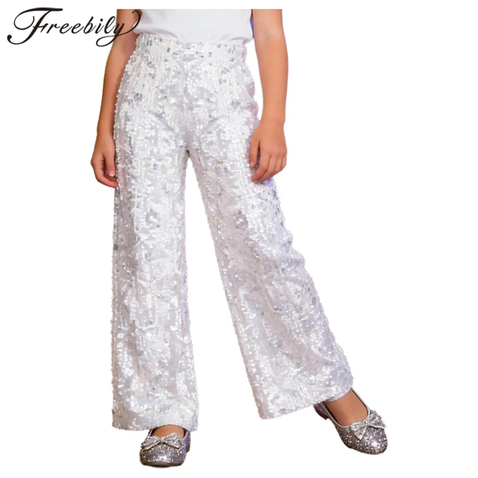 kids-girls-jazz-dance-70s-disco-party-costumes-glitter-flared-pants-allover-sequin-bell-bottom-elastic-waistband-flares-trousers