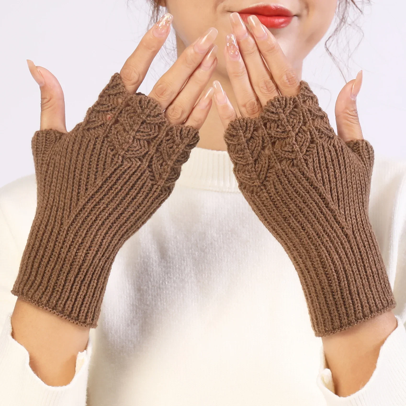 Winter Women Half Finger Gloves Stretchy Hand Wrist Arm Wamer Crochet Knitting Cuffs Wrist Warmers Mittens Fingerless Gloves