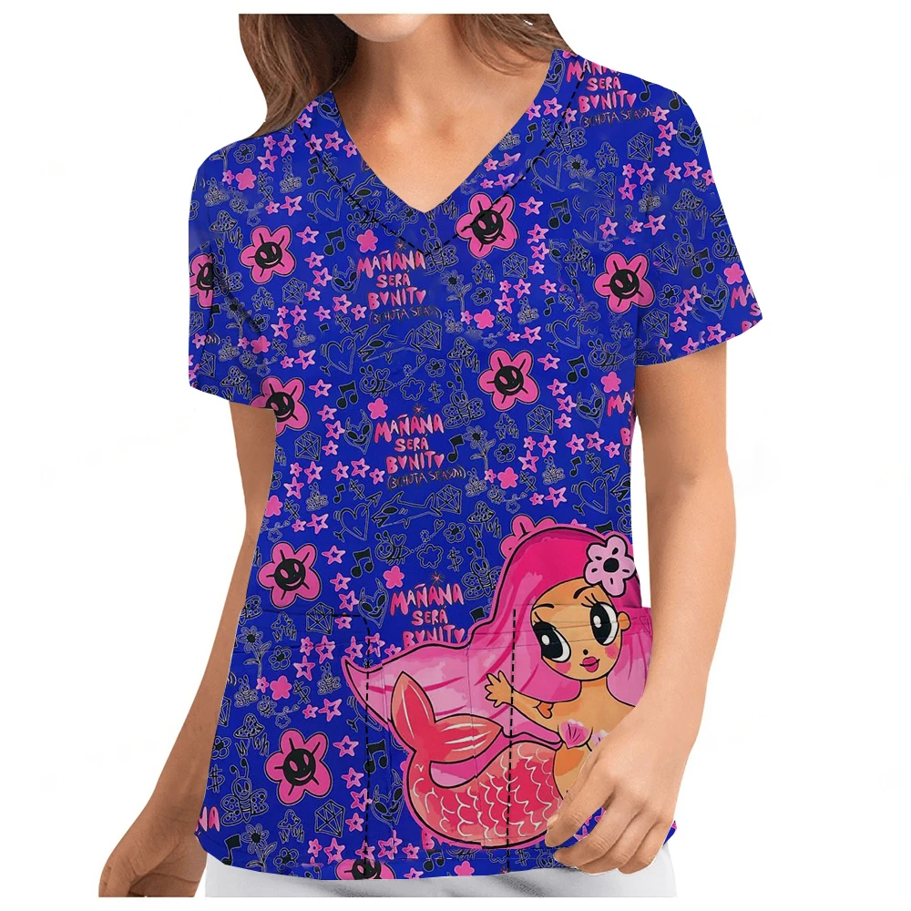 Tandheelkundige Oogheelkunde Werk Uniform Disney Serie Zeemeermin Winnie De Pooh Bedrukte Zomer Korte Mouw Tops Voor Mannen En Vrouwen