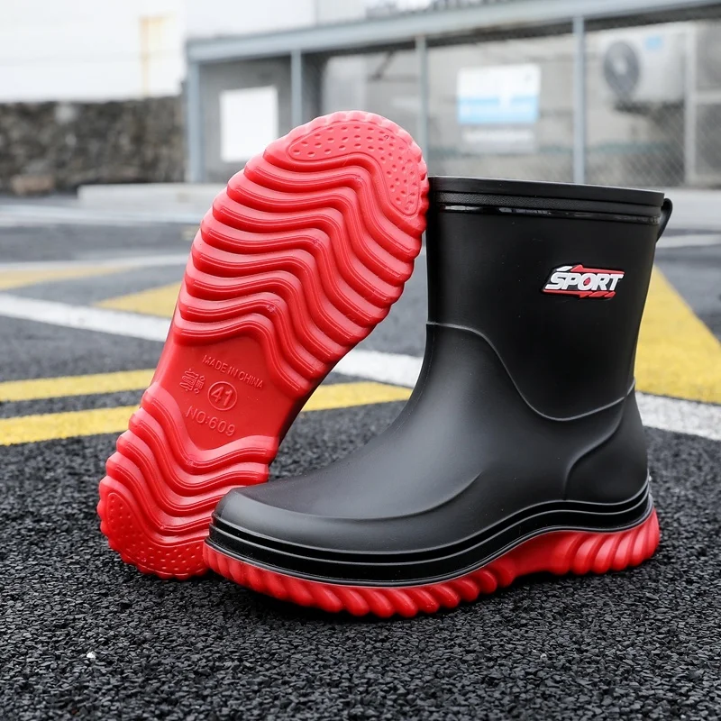 Fashionable Mid-Calf Rain Boots Men's Outdoor Fishing Lightweight Waterproof Non-Slip Wear-Resistant Rubber Shoes