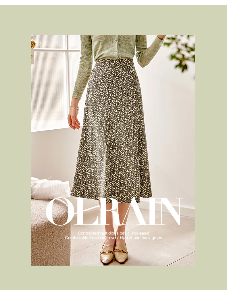 OLrain Chiffon Mermaid Skirt Women 2025 Spring Summer Chiffon A-line Fashion Elegant Floral High-waist Midi Skirt O21CB36660