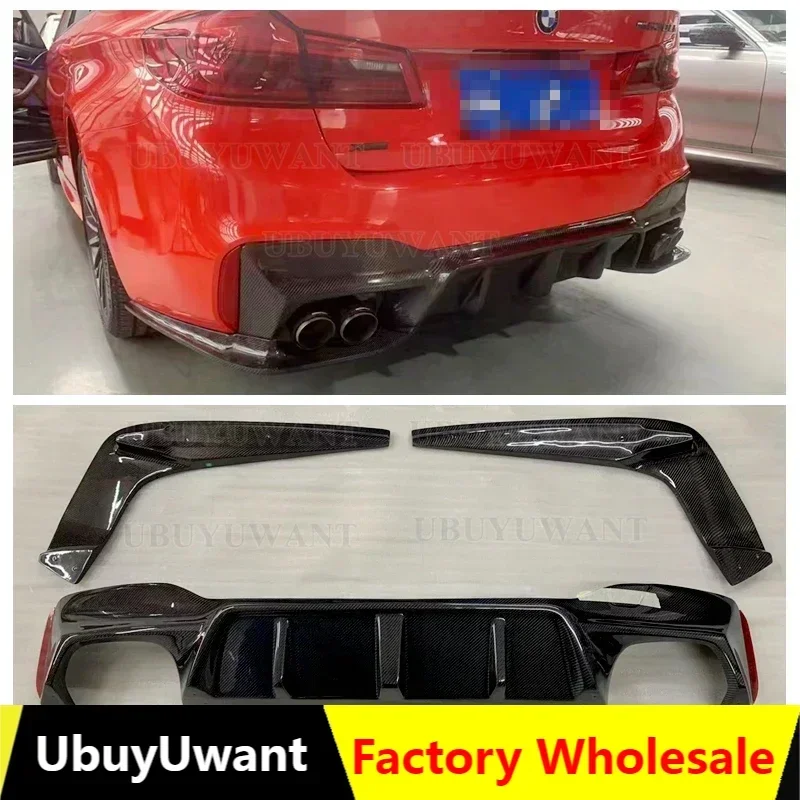For BMW G30 G38 Car Body Kit 2018 2019 2020-2023 F95 530i M5 Carbon Fiber Frp Rear Bumper Diffuser Splitter  WITH RED LIGHT