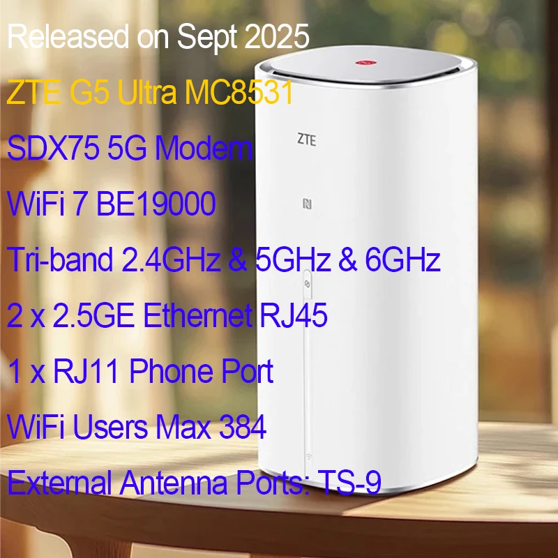 ZTE 5G-A CPE G5 Ultra Wi-Fi 7 Router 4x4 MIMO