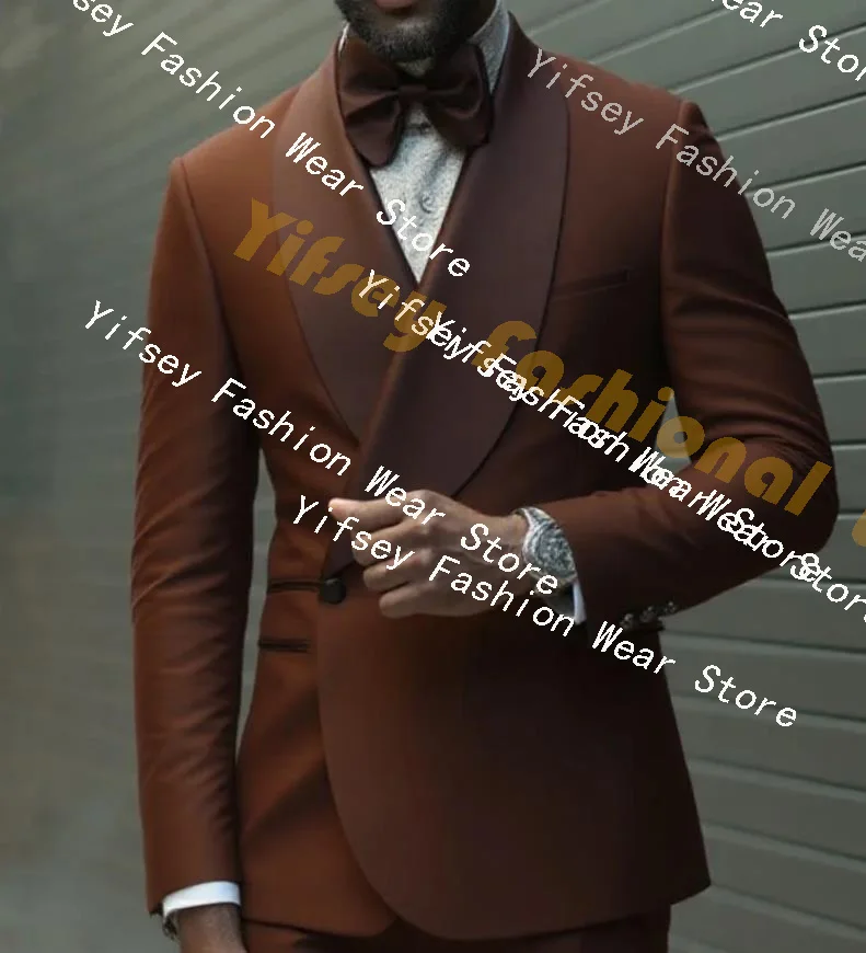 

1 Button Satin Shawl Collar Casual Men Suits Jacket Pants Party Prom Wedding Groom Dress Custom Slim Fit Male Clothing Outfits