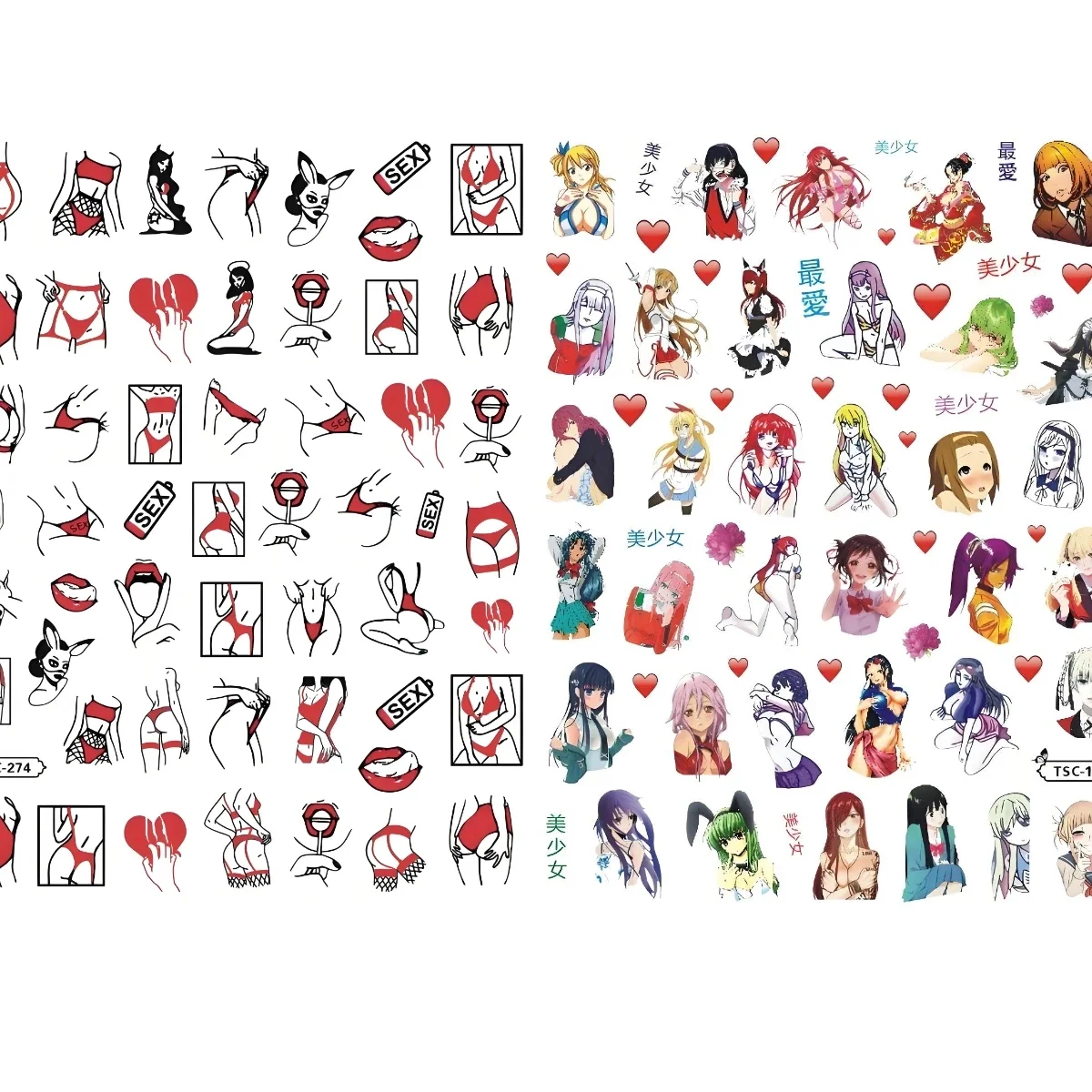 TSC-180 Sexy bunny gir, anime para adultos, estilo discoteca, pegatina 3D para decoración de uñas, pegatina para uñas DIY a la moda