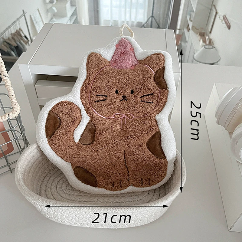 Hanging Style Thickened Pet Cat Super Absorbent Cute Cartoon Hand Towel Coral Fleece Kitchen Bathroom Practical Home Furnishings