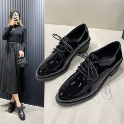 Donna Oxford Flats autunno primavera PU scarpe in pelle donna Full Black Office donna Derby Lace-up Zapatillas Mujer mocassini Casual