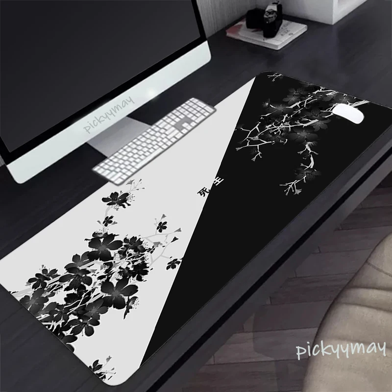 Hitam dan Putih Meja Tikar Mouse Pad Besar Gaming Mousepad Overlock Karet XXL Komputer Keyboard DeskPad Art Mouse Tikar Karpet 90x40