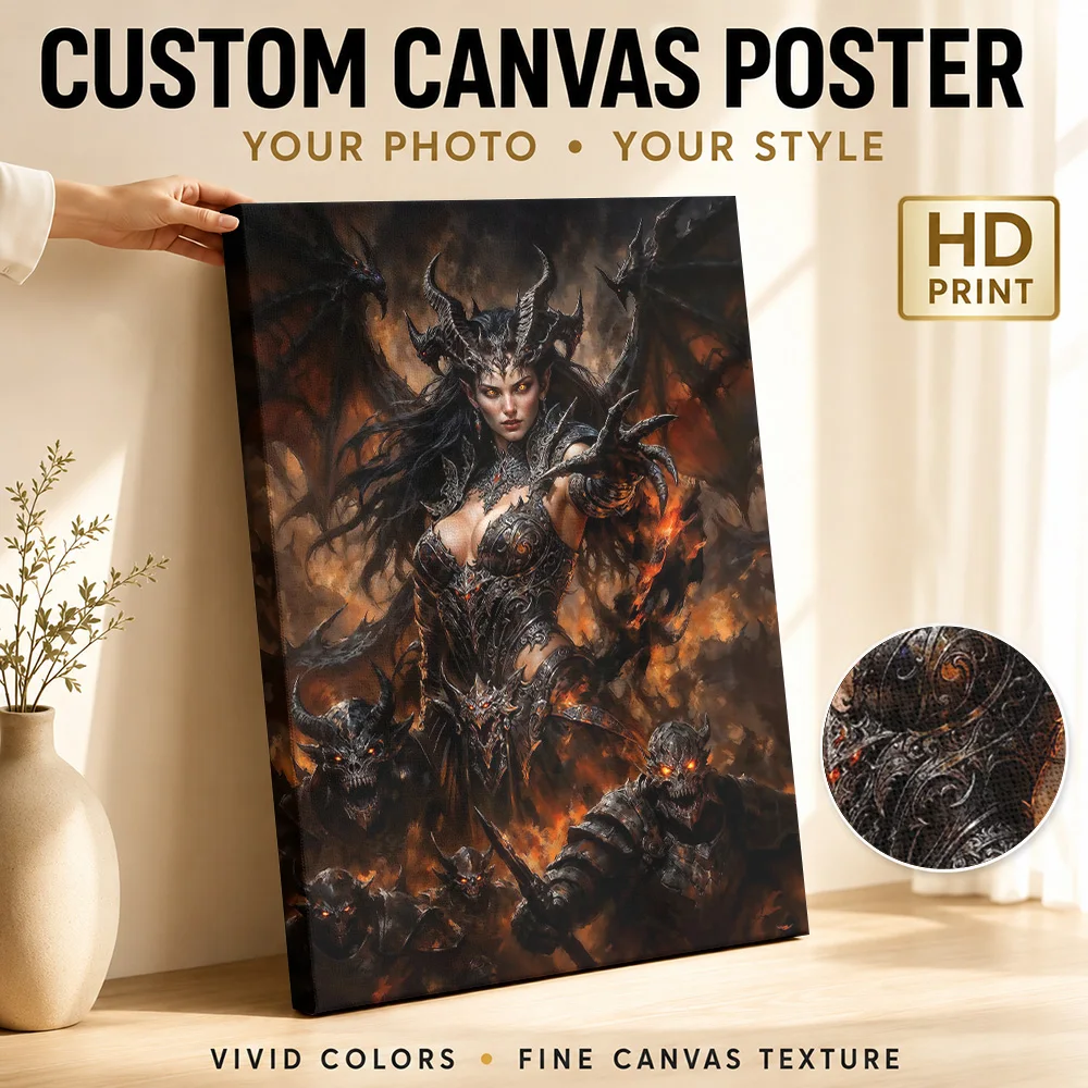 Lilith: Rise Of Fire Canvas Painting Poster Personalized Gothic Horror Wall Art for Bedroom Man Cave Decor Gift for Collectors
