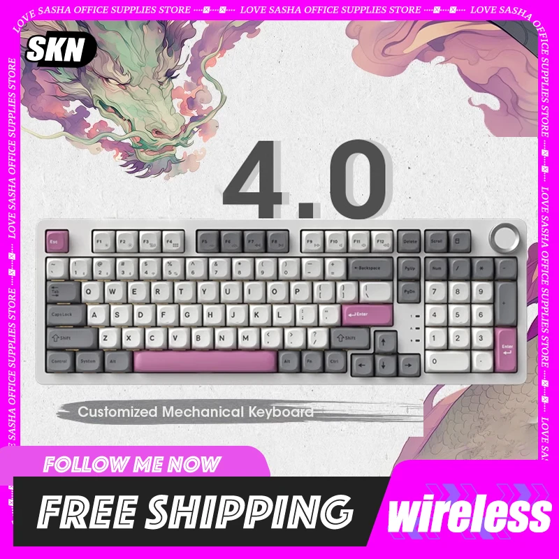 

SKN Dragon 4.0 Keyboard Three Mode Wireless 2.4g Hot Swap Mechanical Keyboard Gasket Custom Game Keyboard For Computer Win/Mac