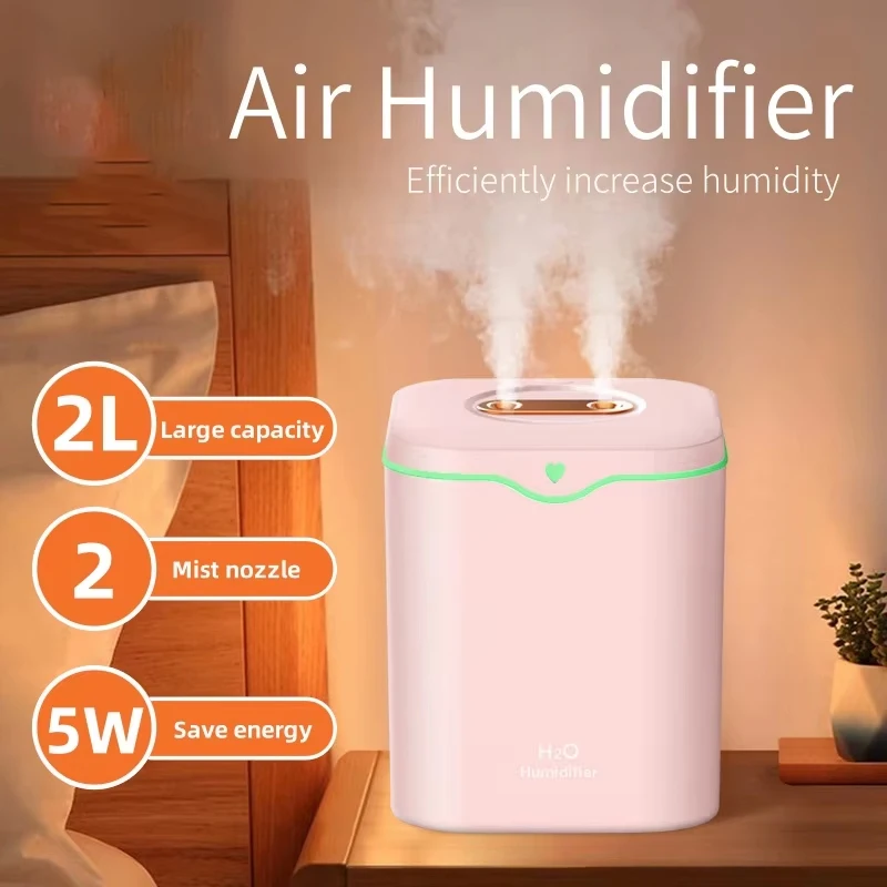USB Air Humidifier Silent Dual Spray 2000ml Large Capacity Household Light Air Conditioner Room Air Humidification Spray