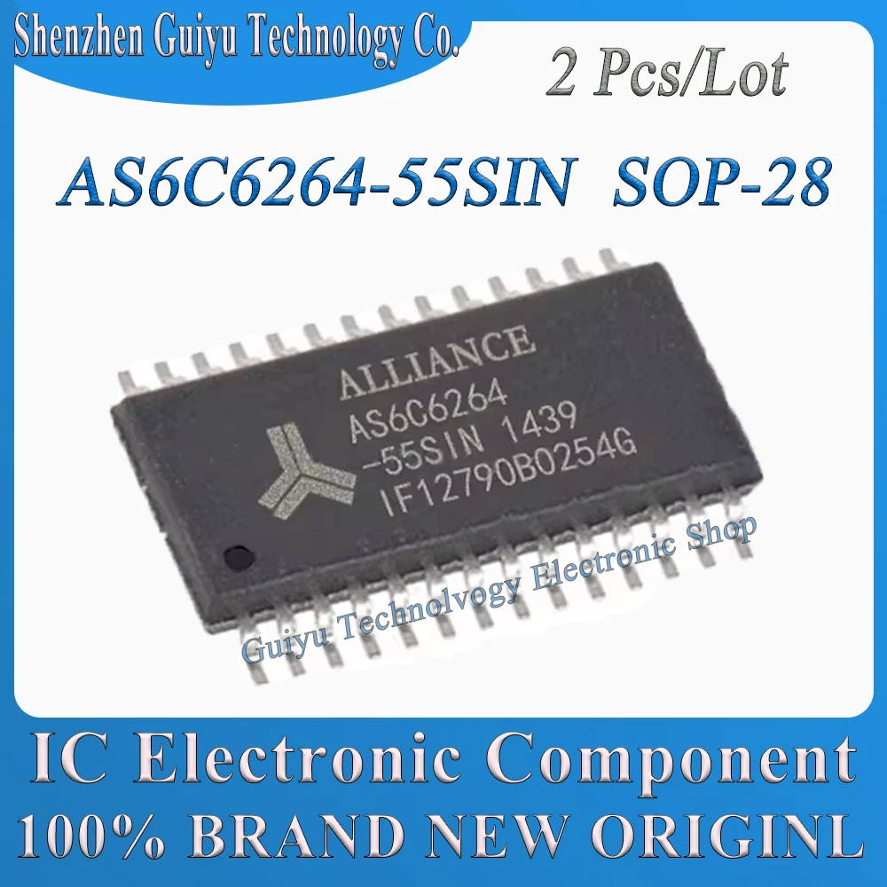 

2 Pcs/Lot AS6C6264-55SIN AS6C6264-55S AS6C6264-55 AS6C6264 AS6C AS6 AS SOP-28 IC Chip