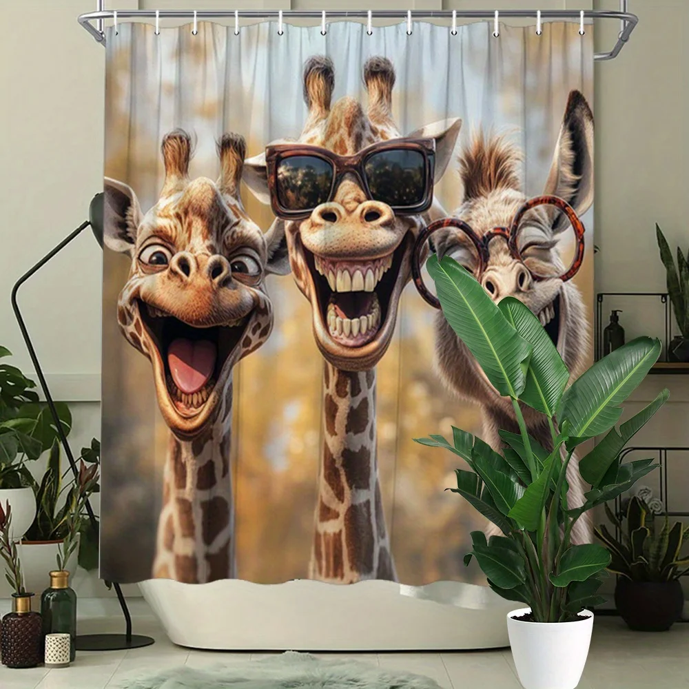 Funny Giraffe Shower Curtain Three Giraffes with Sunglasses Print Waterproof Polyester Bathroom Decor Bath Curtain