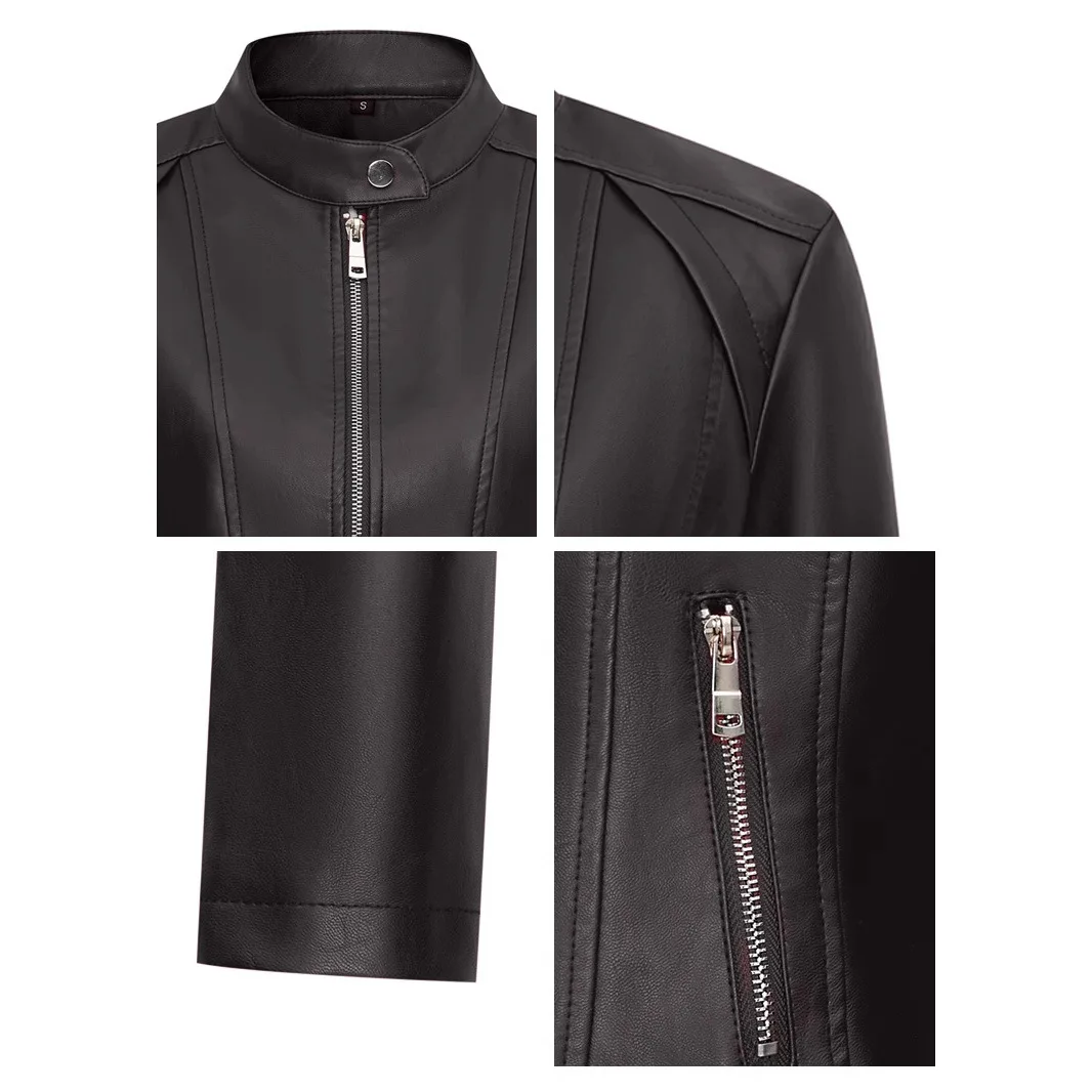 Abrigos de Pu para mujer, abrigo corto de piel sintética con cuello levantado, manga larga, ropa de calle ajustada Y2k, chaquetas con cremallera, chaqueta elegante Sexy 2025