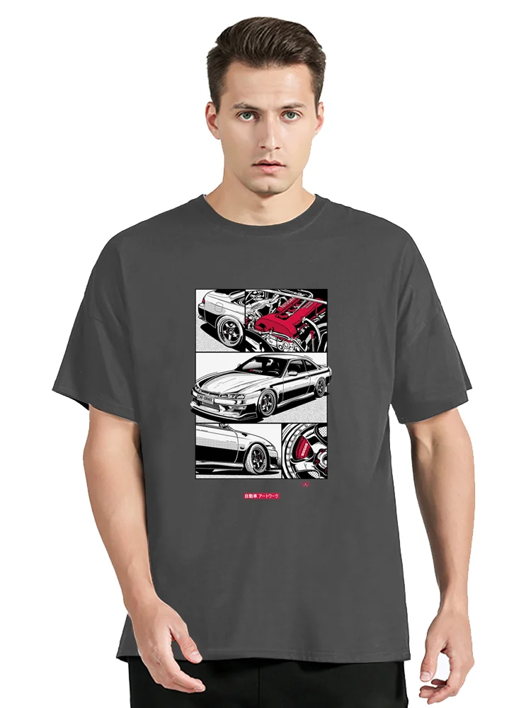 New Summer Silvia S14A Kouki Car Design T-Shirt Casual Hipster t shirt Oversized Cotton Tshirt Unisex Tops Tees Men's Clothing