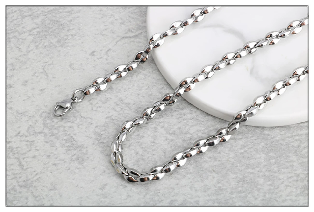 Fashionable Simple Hip-hop Titanium Steel Coffee Bean Necklace Stainless Steel Ingot Chain Men And Women Necklace Hot Sale