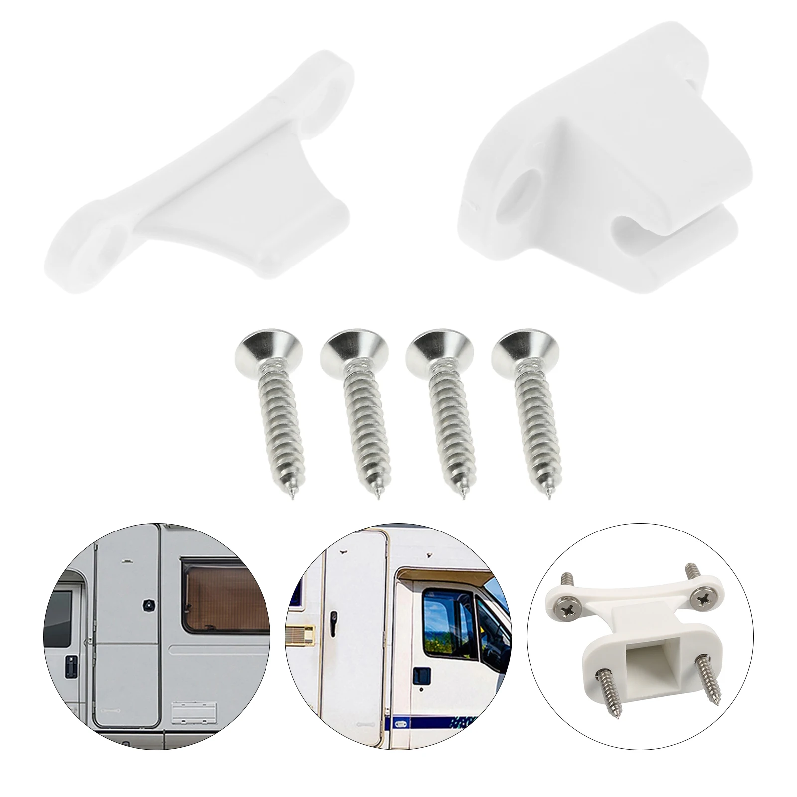 RV Door Holder Retainer Screws Kit,White Plastic Trailer Door Holder To Keep Door Open Outside for Caravan Camper Motorhome Boat