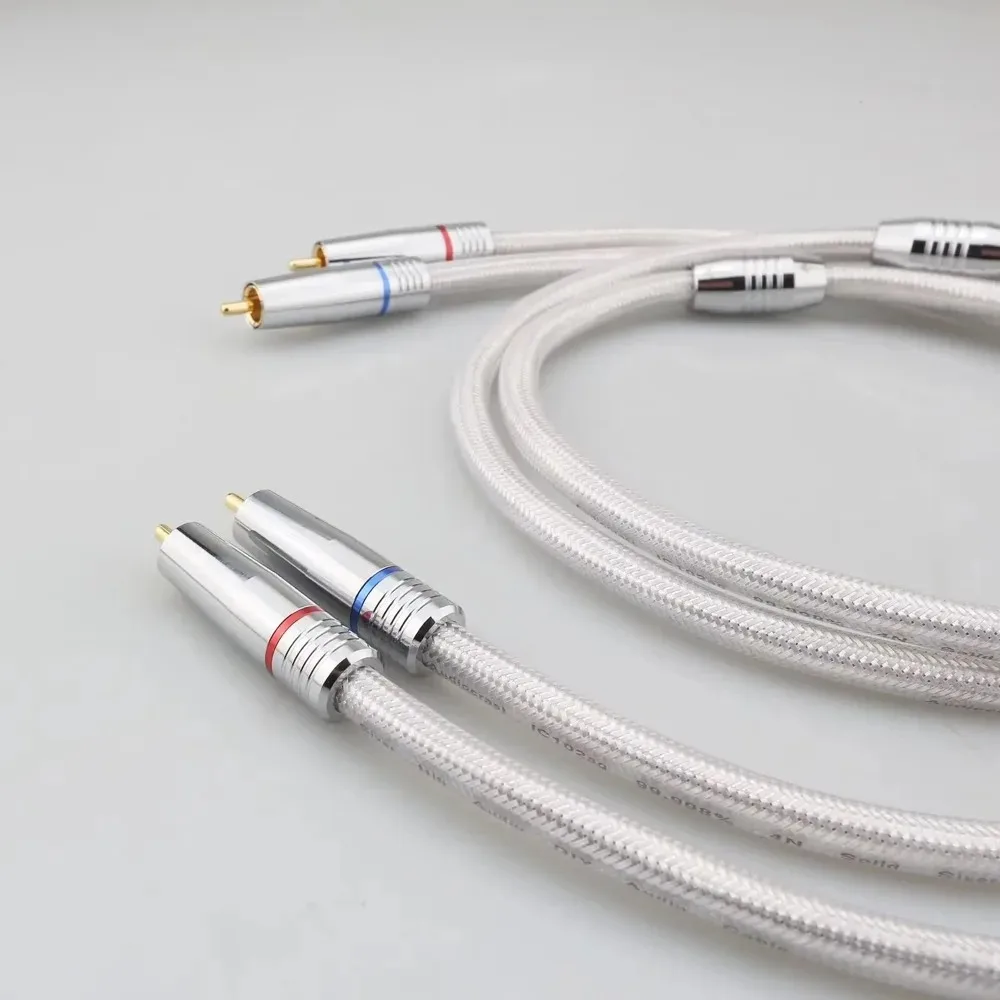 Pure Silver RCA Cable Audiophile 99.998% Solid Core Stereo Interconnect for High-End Amplifier DAC Hifi One Pair IC102AG