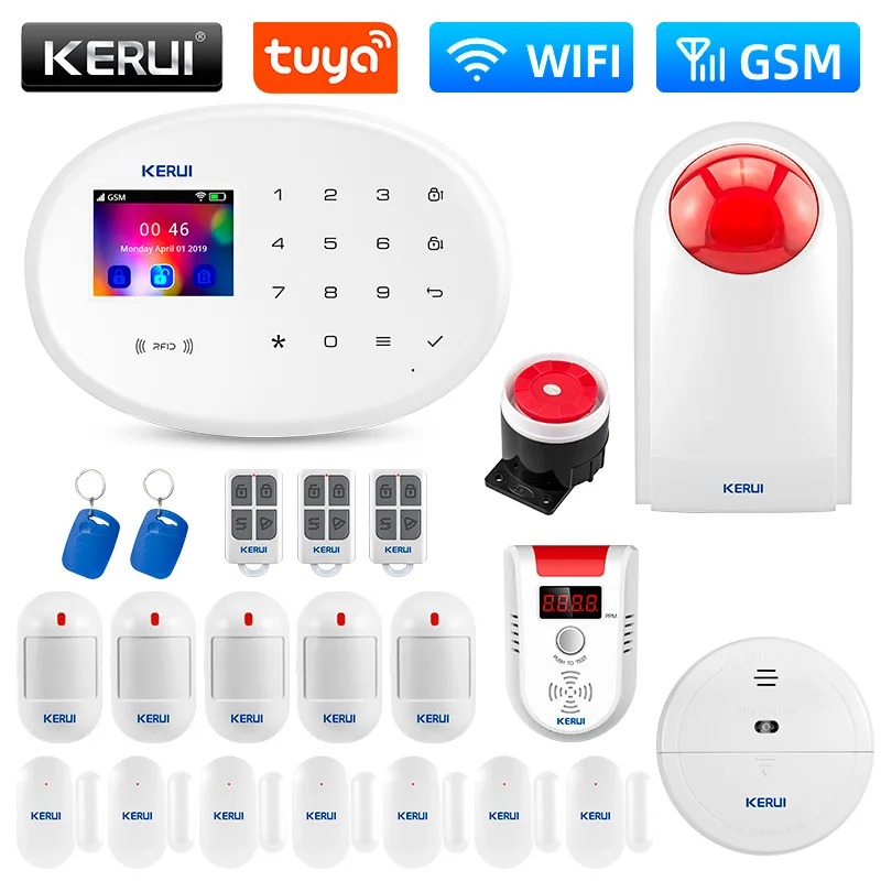 KERUI W202 Alarm System WIFI GSM Home Appliance Security Protection Tuya Smart APP Support Alexa with Motion Detector RFID Card