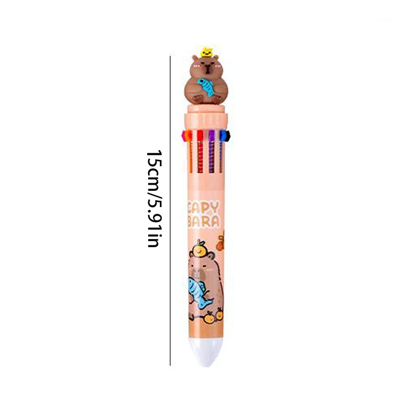 0.5mm Cartoon Capybara 10-Color Ballpoint Pen Cute Capybara Colorful Ink Pressing Pen School Stationery Office Supplies