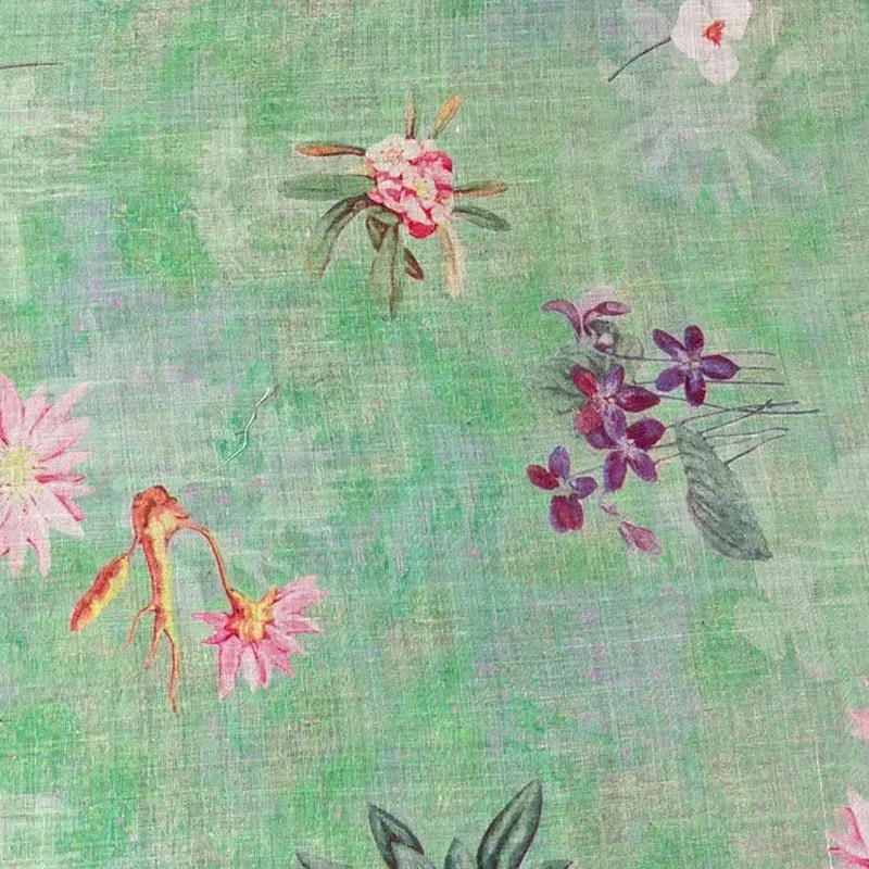 Hoge kwaliteit Ramee-doek Natuurlijk Monet-linnen Groene digitale leeuwstof voor de zomer Chinese dunne bierprint Pure Abaya-kleding