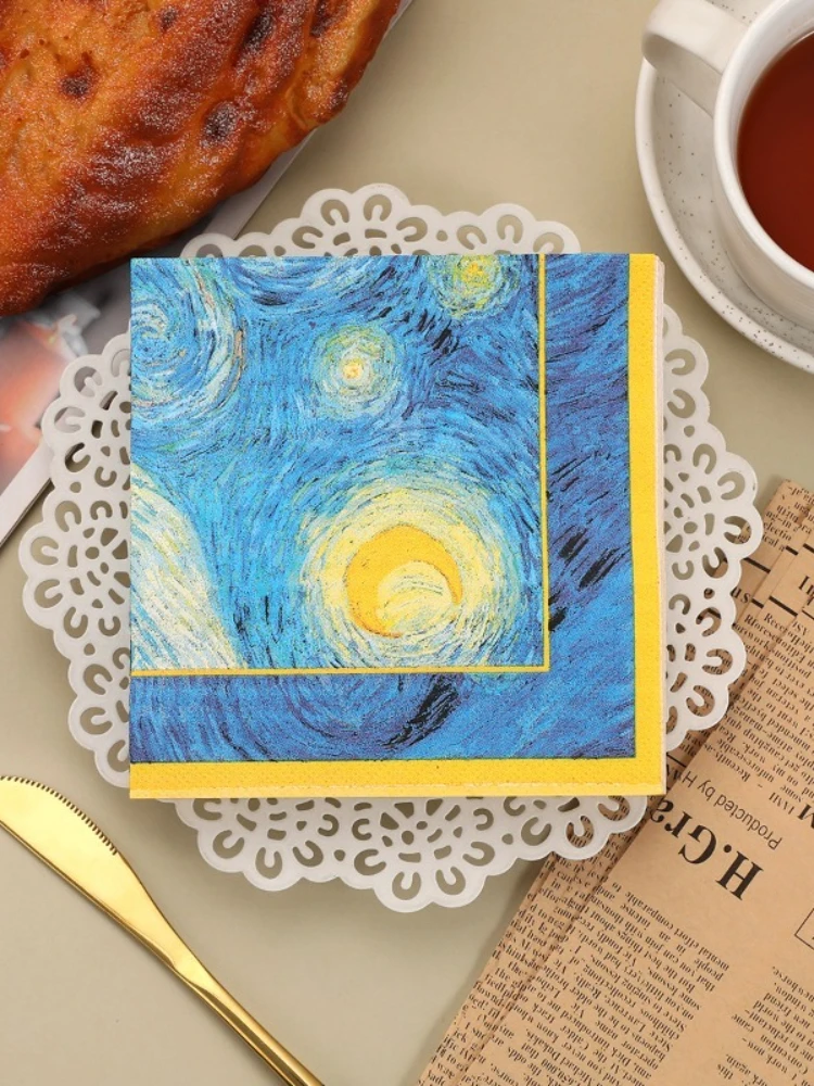 20 pièces 25cm 3 couches bleu nuit étoilée imprimé serviettes fête d'anniversaire jetable atmosphère papier bricolage découpage papier