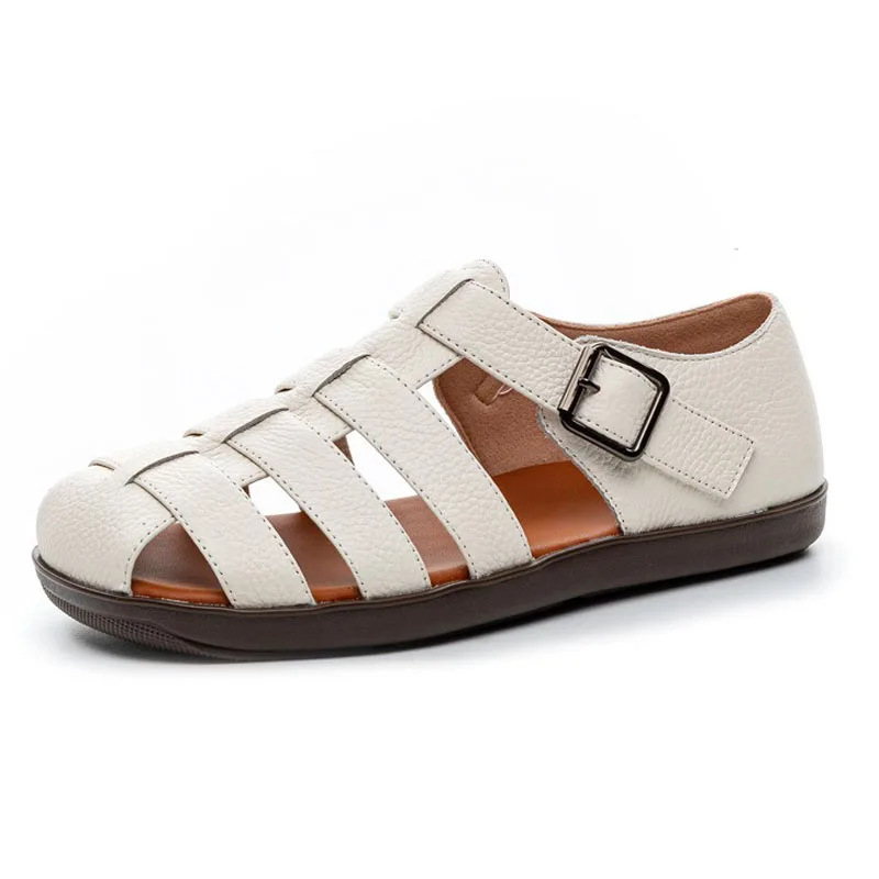 

Women's Summer Genuine Leather Closed Toe Fisherman Sandals Buckle Strap Breathable Soft Sole Casual Walking Shoes