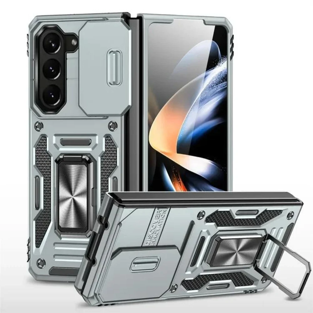 Rugged Hybrid Armor Magnetic Car Mount Ring Bracket Phoen Case for Samsung Z Fold 7 6 5 Anti-shock Slide Camera Protector Cover