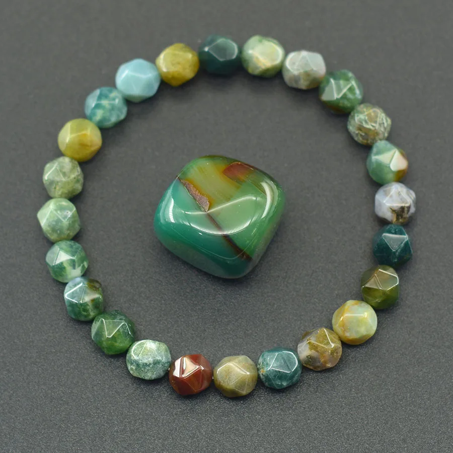 Irregular Indian Agate Bead Women Men Bracelet Made of Natural Stone Colorful Crystal Agate Strand Bracelet Yoga Meditation Gift