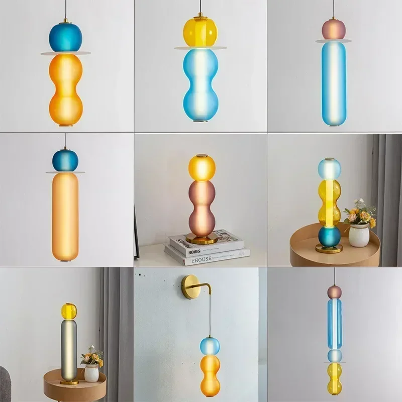 Colored Pendant Lamps LED Stained Glass Pendant Light Bar Shop Restaurant Dinging Room Creative Bedside Lamp Fixtures