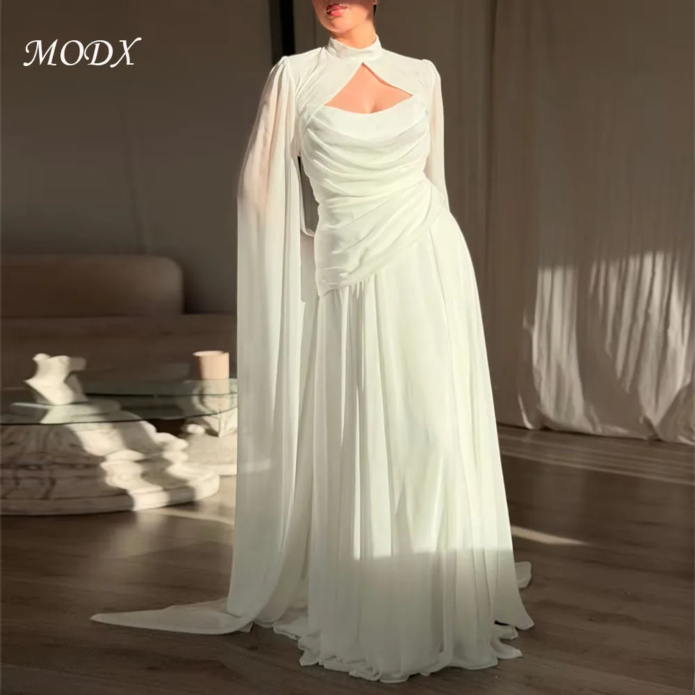 Modx Customized Boho Wedding Dress Long Cape Sleeve A-Line vestidos de noche Modest Chiffon Bridal Gown robe de mariée 2026