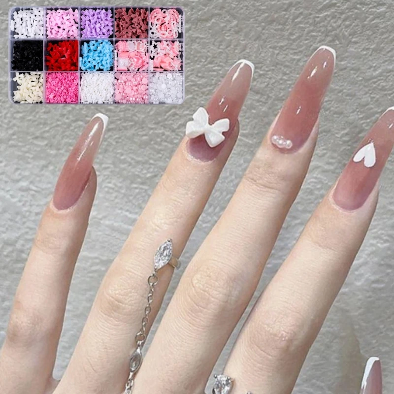 

3D Bow Flower Mixed Bowknot Nails Art Flatback Pearl Beads Nails Art Decorations C1FF