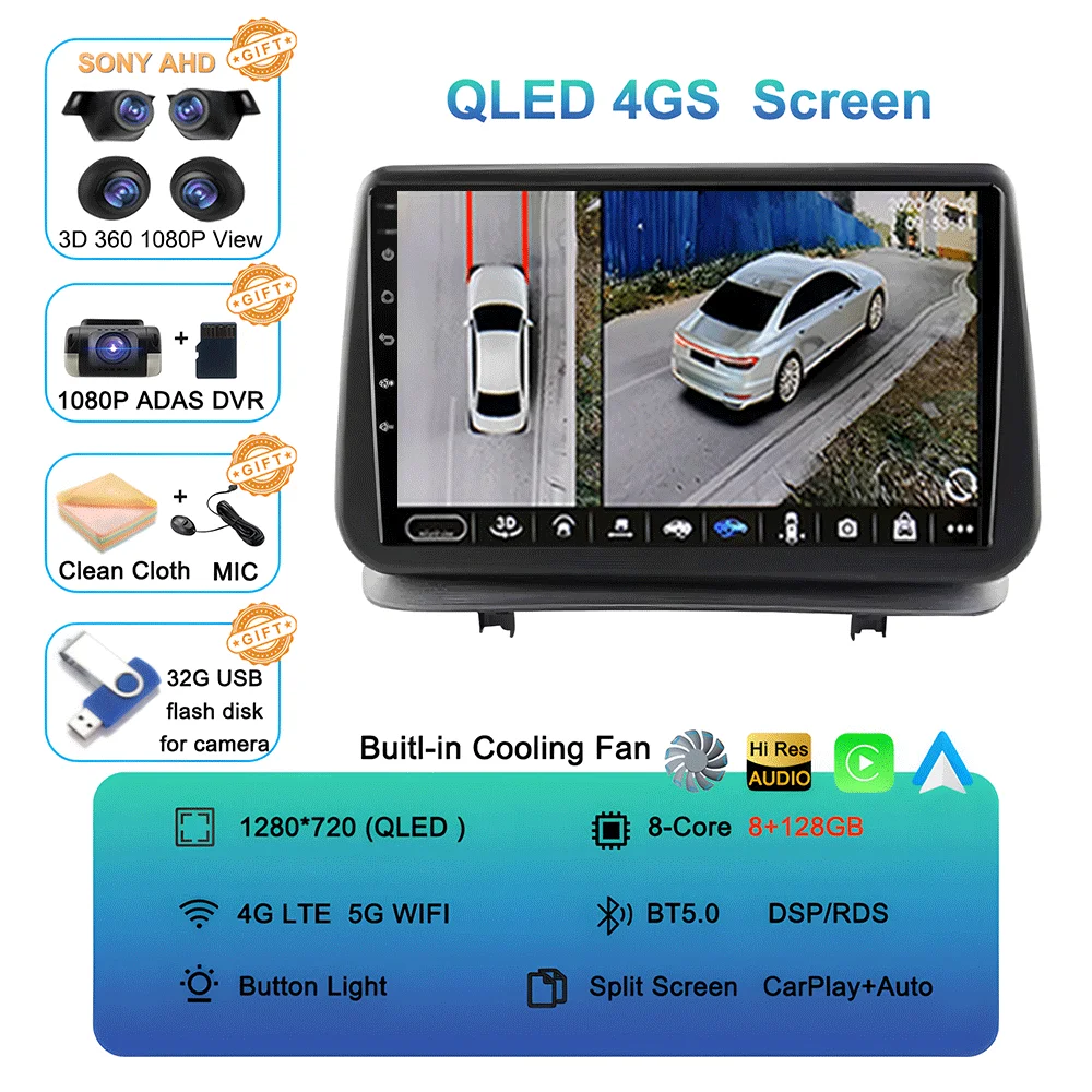 Android 16 Videospeler Carplay voor Renault Clio 3 Clio3 2005 2006 2007 2008 2009 - 2014 Multimedia autoradio WIFI+4G DSP Stereo