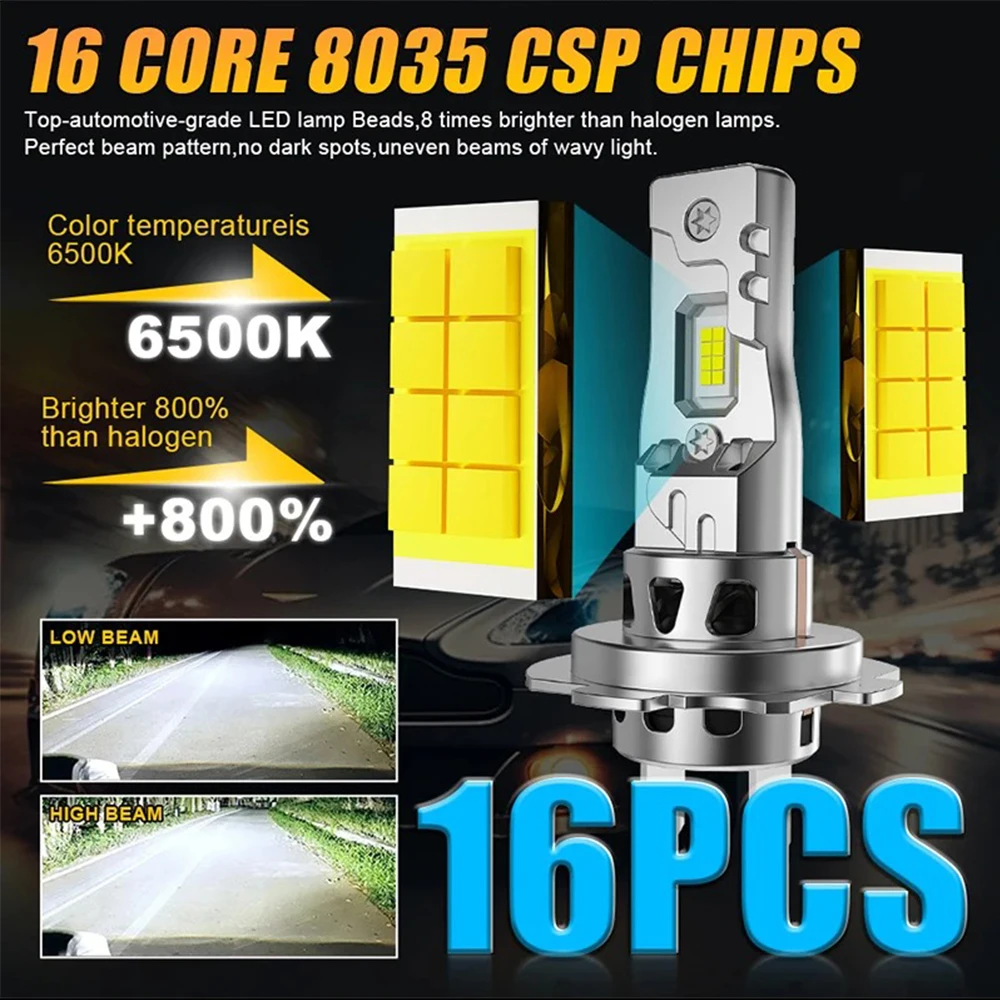 Żarówki LED H7 do reflektorów samochodowych Canbus 1800W, samochodowe, 16 chipów, H4 LED, reflektor, lampa przeciwmgielna, światła drogowe i mijania, światła do jazdy dziennej, 12V