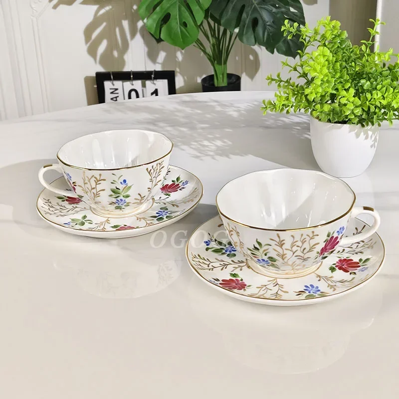 Stylish European Vintage Coffee Cup Saucer Gold Rim Premium Afternoon Tea Cup Classy Tableware Exquisite Gift Box