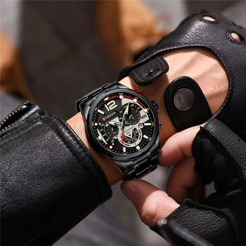 CURREN 8395 Men Sports Quartz Watch Waterproof Stainless Steel Strap Chronograph Luminous Calendar Business Male Casual Watches