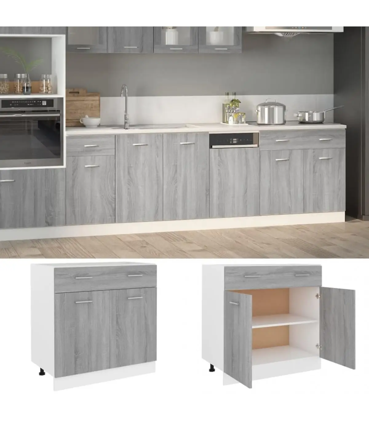 Kitchen cabinets lower cabinet Sonoma gray plywood kitchen 80x46x81,5 cm