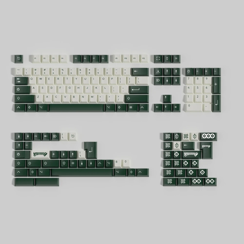 1 Set Emma Theme Full Green Keycaps PBT Dye Sublimation Green White Key Caps Cherry Profile Keycap Double B Split Spacebar