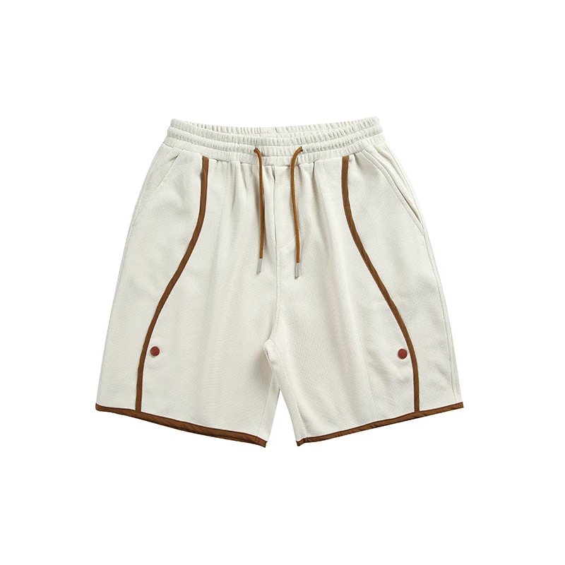 

2026 Summer New Men Casual Shorts Solid Color Patchwork Elastic Waist Drawstring Shorts