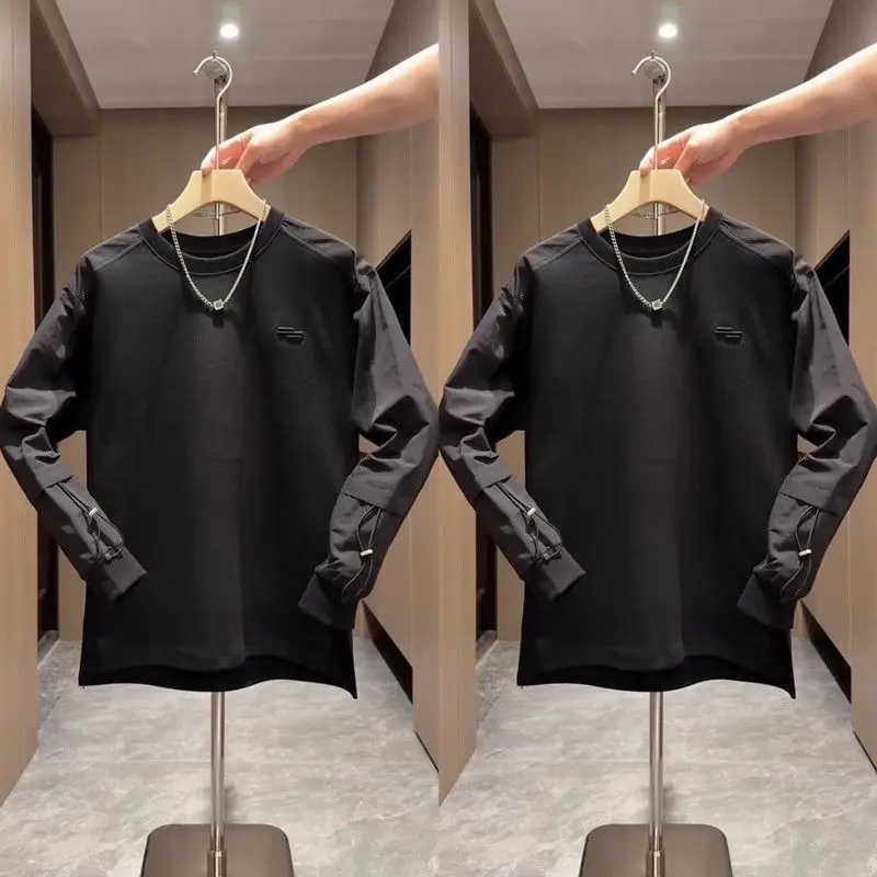 Autumn New Fashion Splicing Round Neck Loose Top Versatile Men's Long-sleeved Casual Sweatshirt