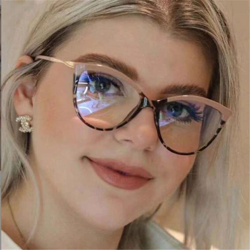 Retro cat eye anti-blue light flat lens Metal discoloration glasses women's mobile TV anti-blue light protection