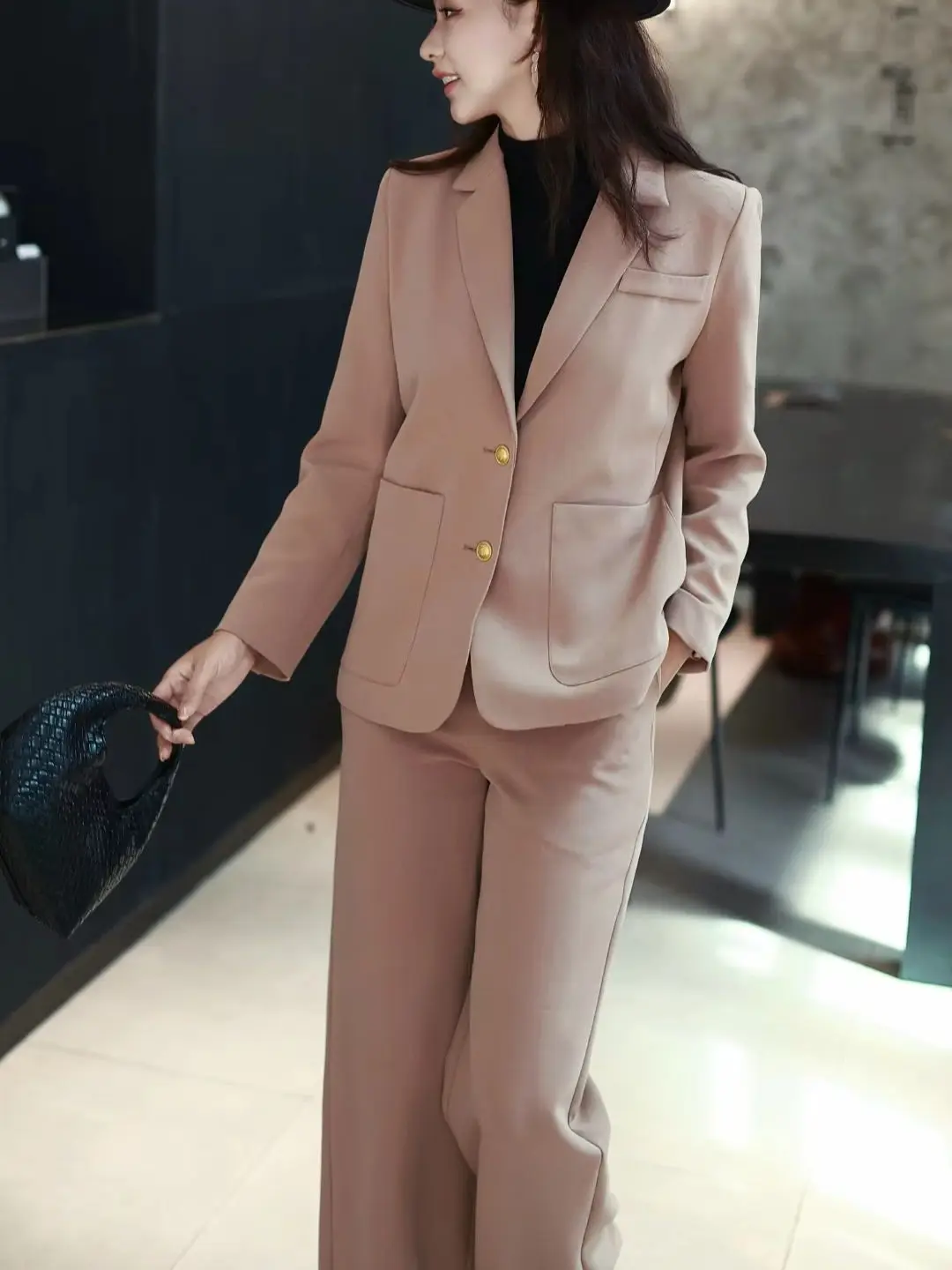 

Autumn minimal elegant women's solid color linen blend pants suit